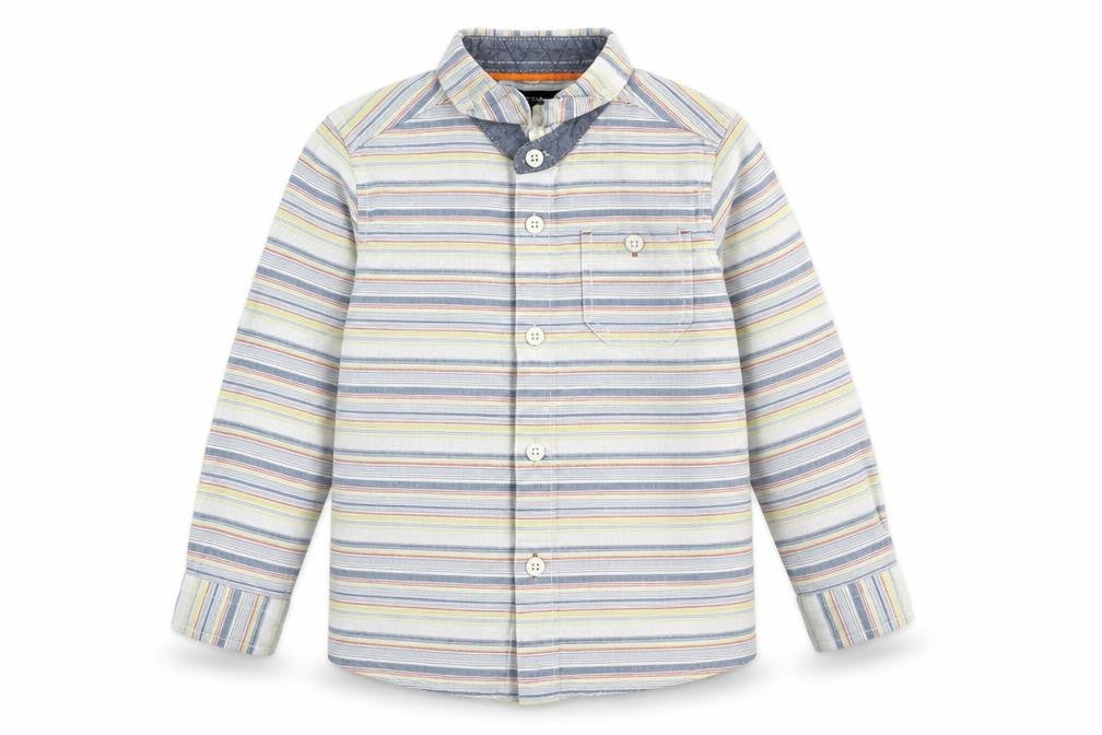 Front view of Autograph boys’ yellow striped basic button-up, size 3-4, years