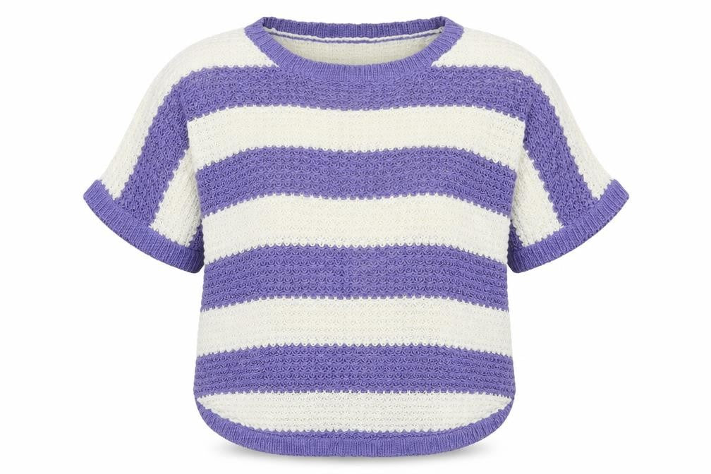 Front view of Intuition women’s purple striped knit jumper, size UK 12