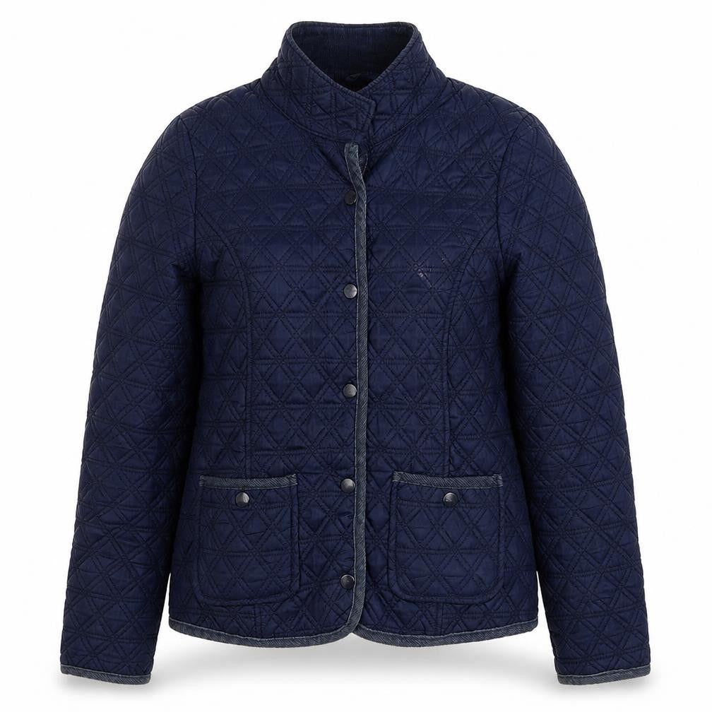 Front view of Denim & Co. women’s blue jacket coat, size UK 10