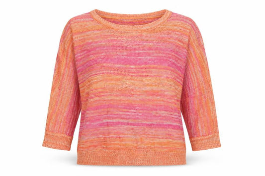 Front view of Damart women’s pink striped knit jumper, size UK 14