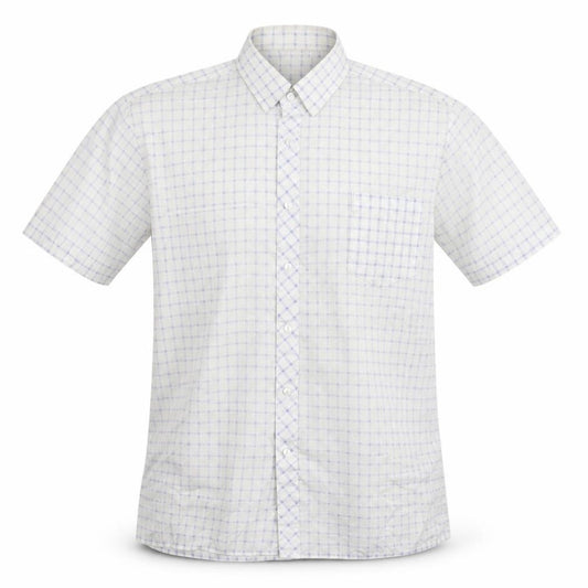 Front view of Connaught men’s white check button-up, size M
