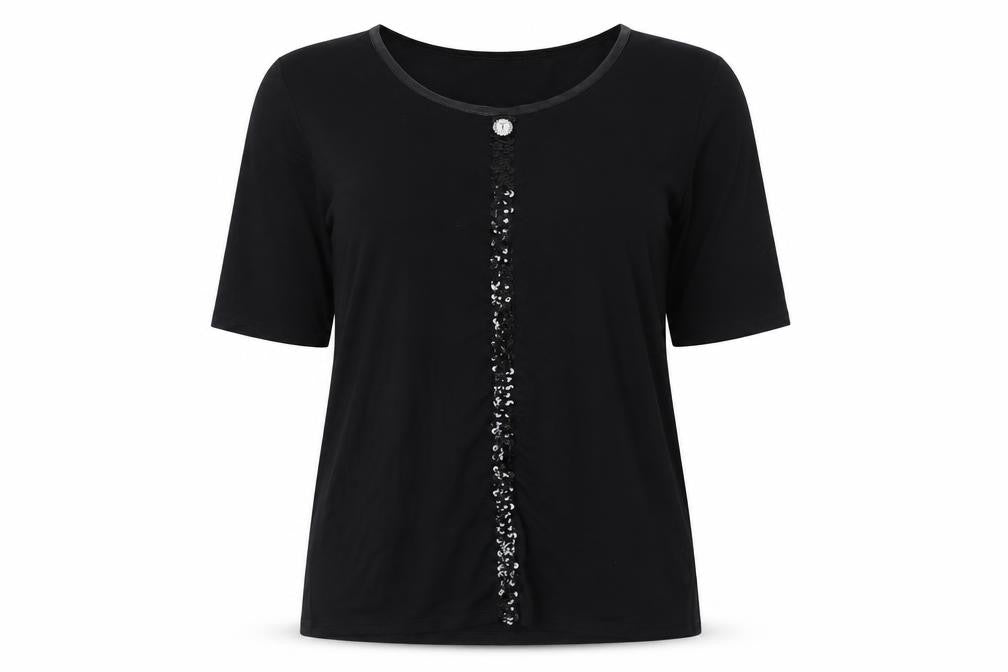 Front view of halina women’s black basic t-shirt, size UK 18