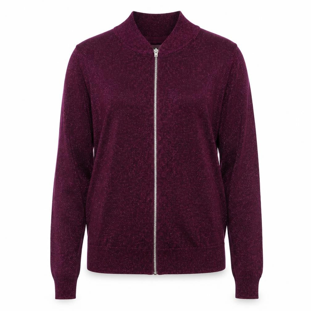 Front view of Primark women’s purple full zip jumper, size UK 10
