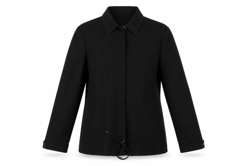 Front view of planet women’s black jacket coat, size UK 14