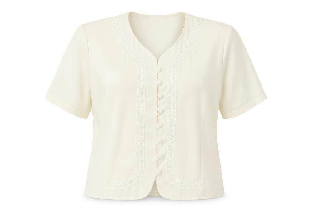 Front view of Berkertex women’s beige basic button-up, size UK 16