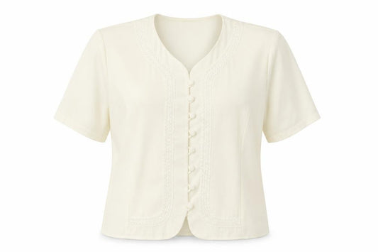 Front view of Berkertex women’s beige basic button-up, size UK 16