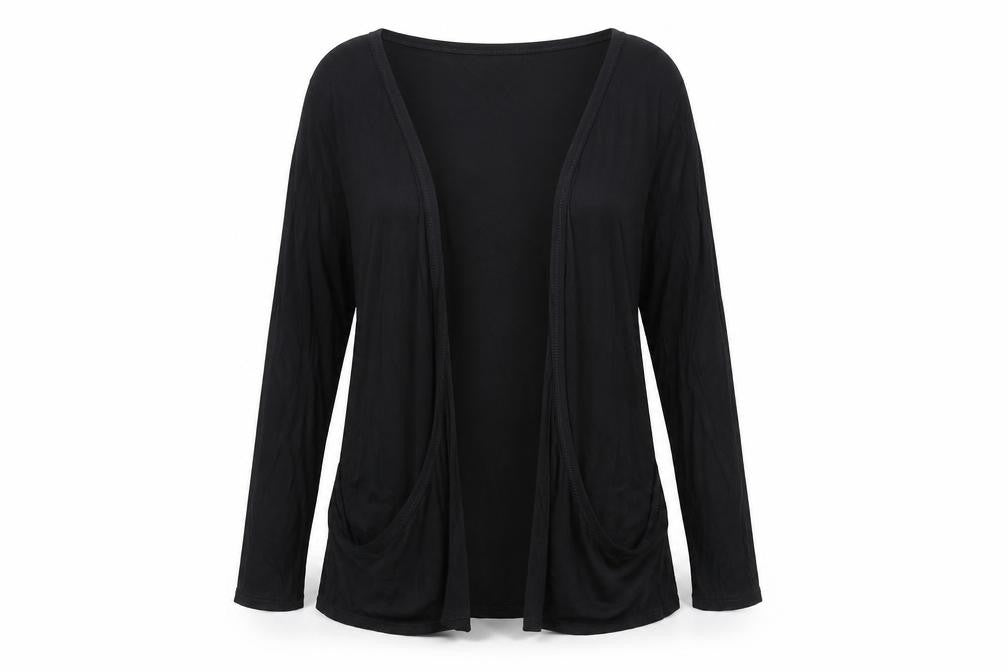 Front view of Effect women’s black cardigan jumper, size 2XL