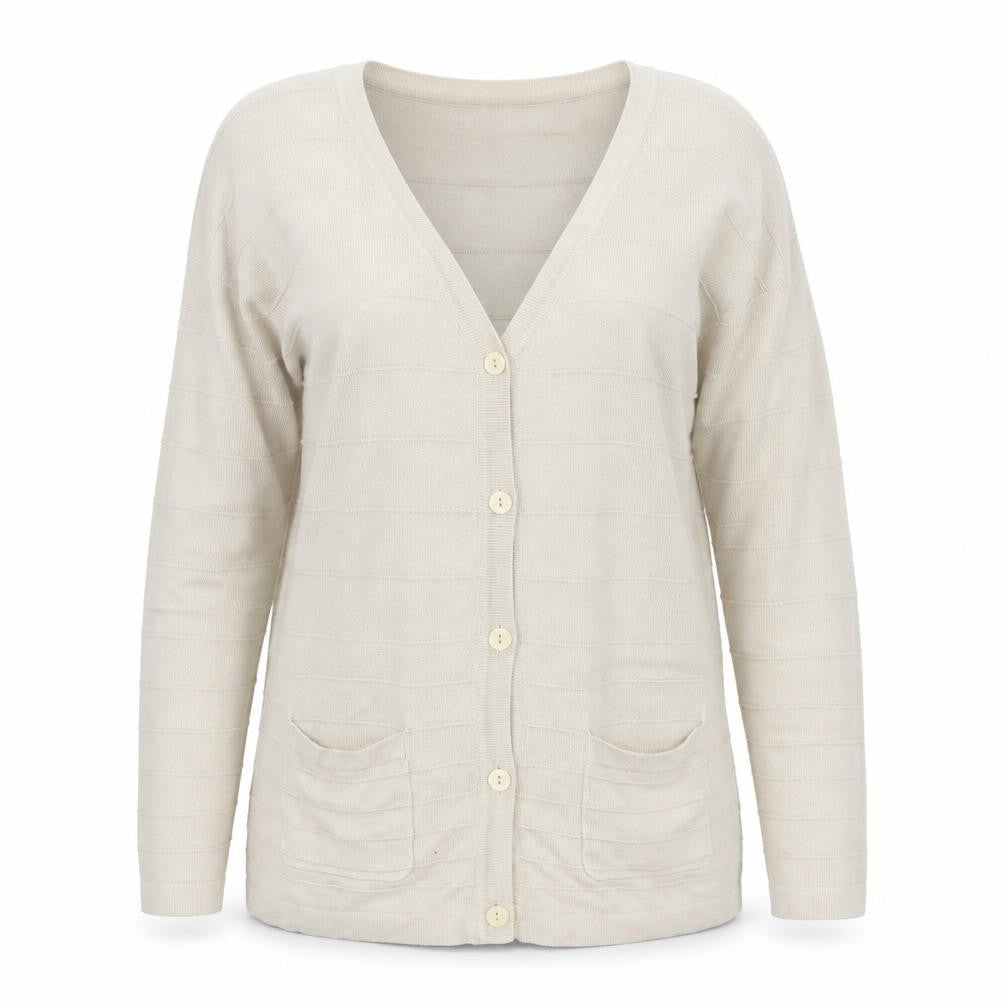 ISLE Womens Beige Striped Knit Cardigan Jumper Size M