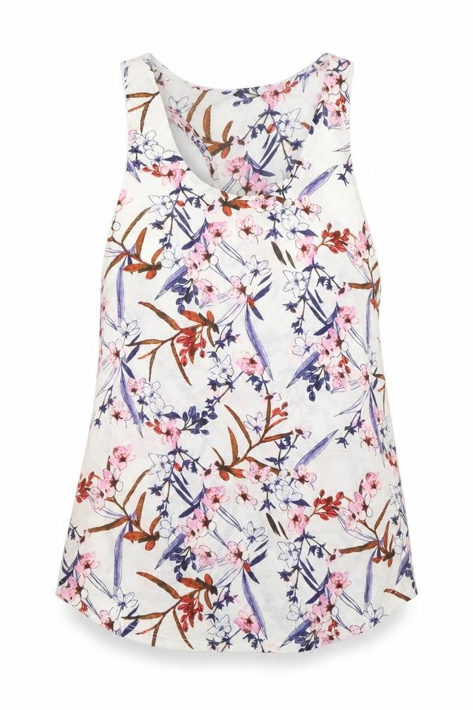Front view of H&M women’s white floral basic tank, size S