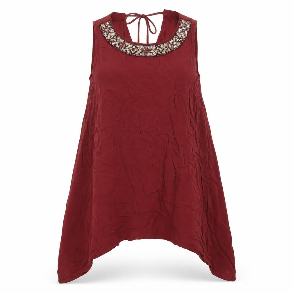 Front view of Atmosphere women’s red basic tank, size UK 8