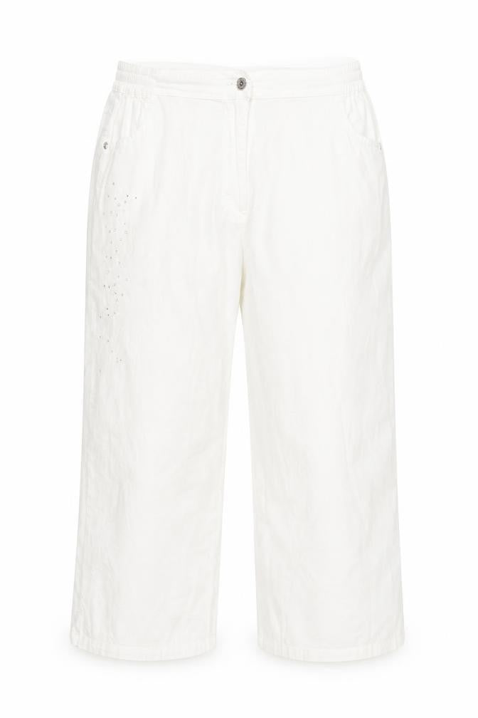 Front view of Furcom women’s white cropped trousers, size UK 12, 21-inch leg
