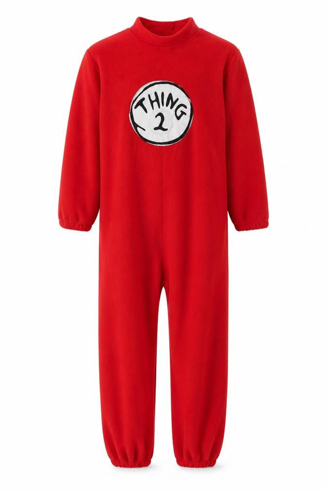 Front view of Smiffys girls’ red one piece, size 7-8, years