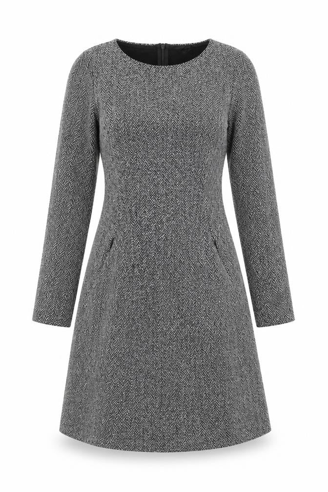 Front view of H&M women’s grey herringbone a-line, size UK 10