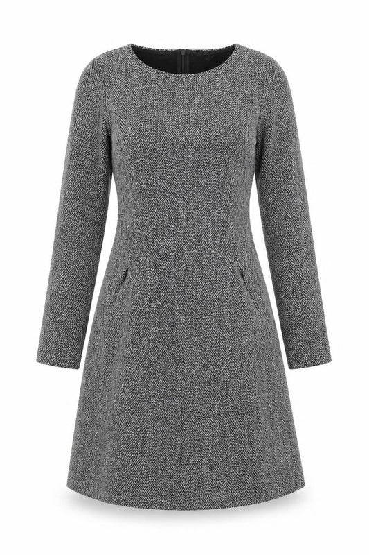 Front view of H&M women’s grey herringbone a-line, size UK 10