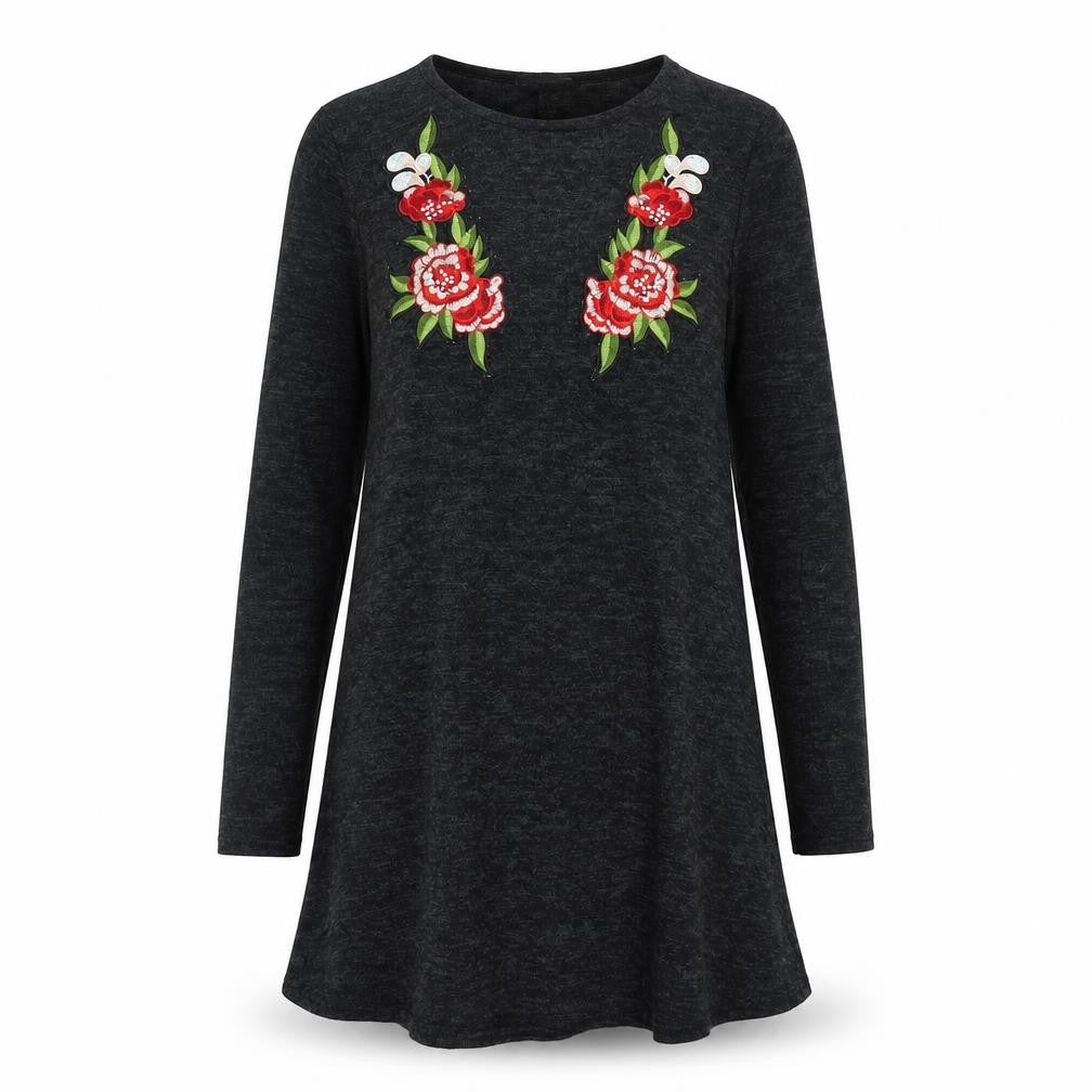 Front view of Select women’s grey floral tunic blouse, size UK 10