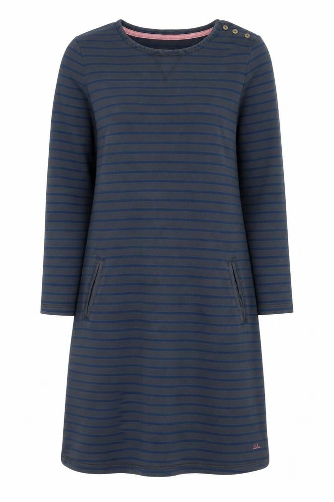 Front view of Debenhams women’s grey striped a-line, size UK 10