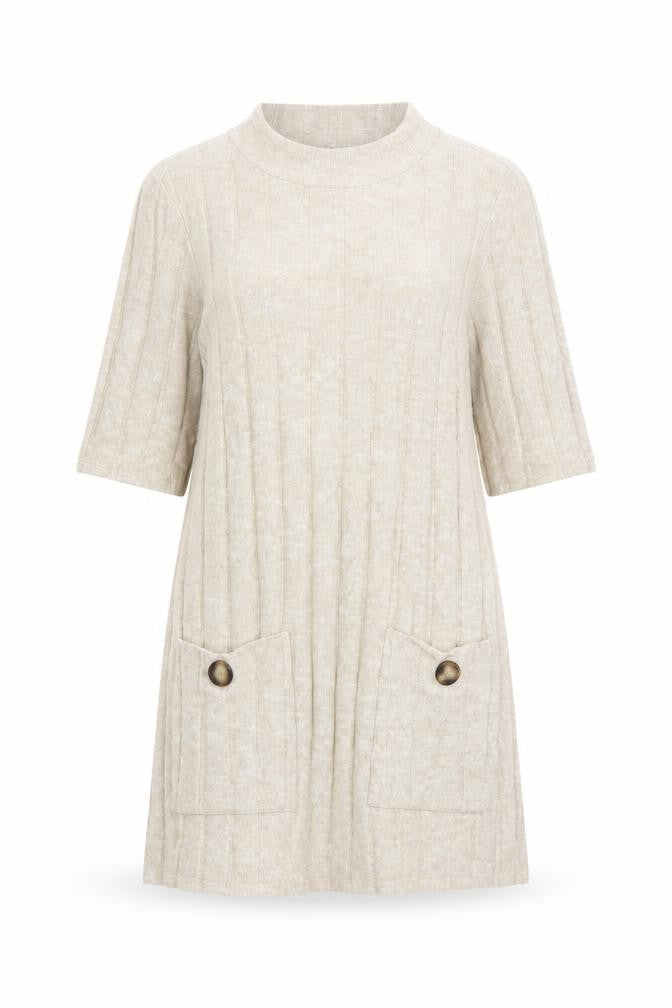 Front view of F&F women’s beige tunic jumper, size UK 10