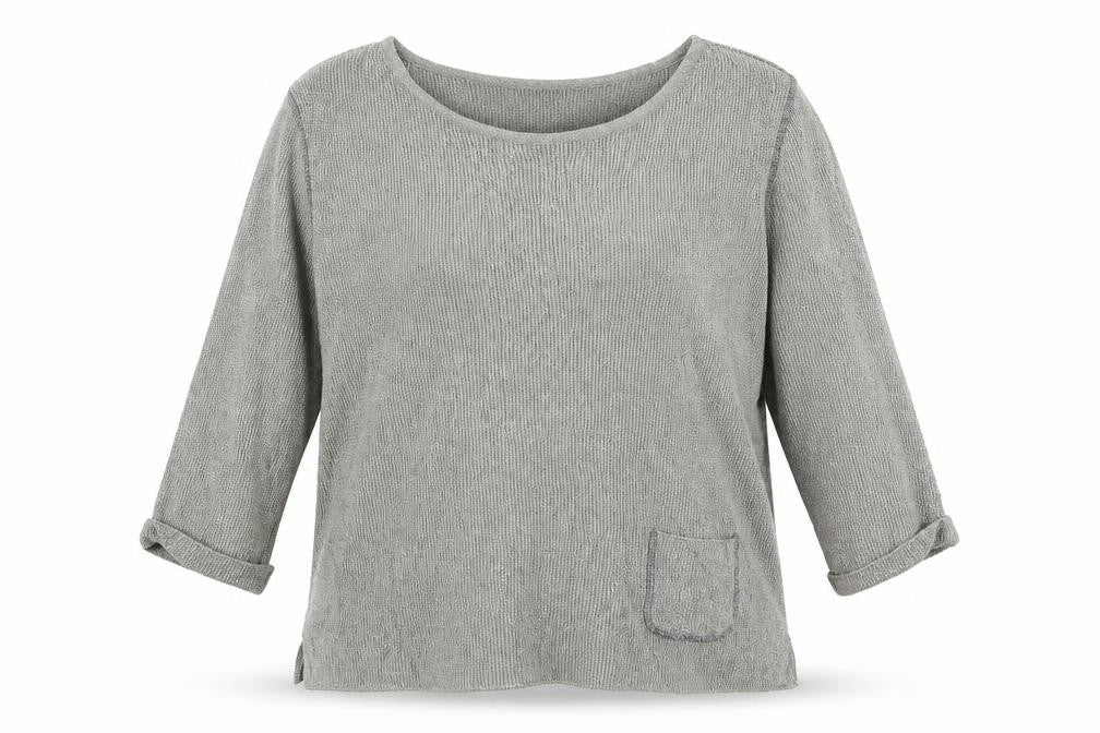 Front view of Faber women’s grey basic blouse, size UK 14