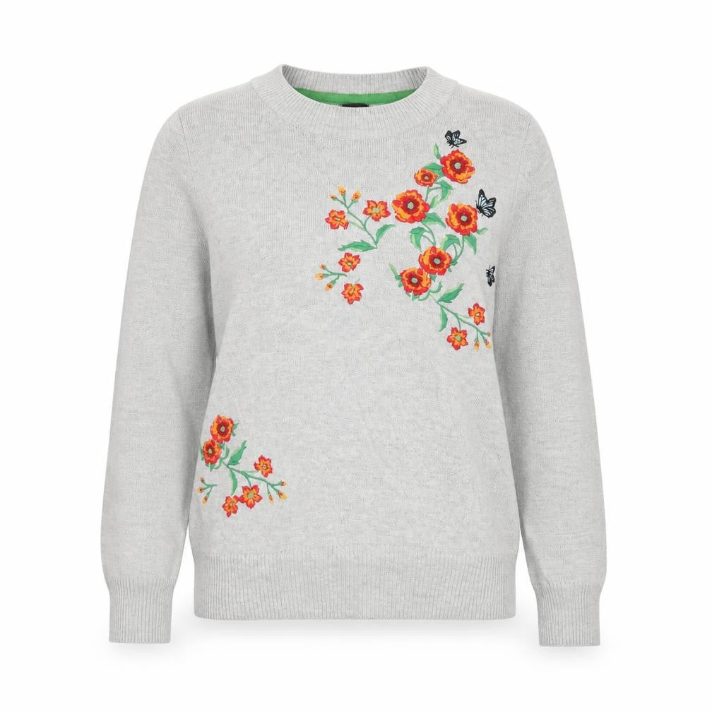 Front view of Topshop women’s grey floral jumper, size UK 6