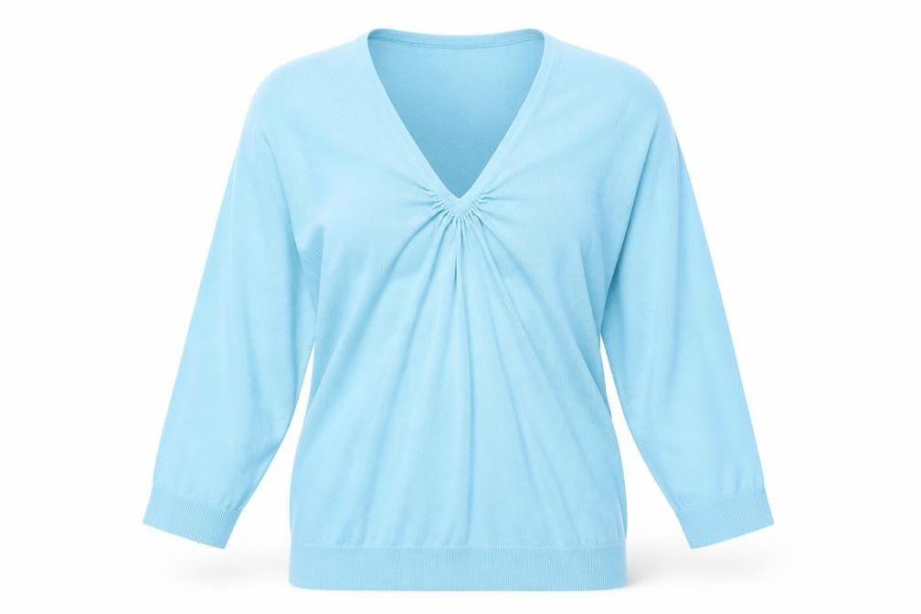 Front view of Marks & Spencer women’s blue jumper, size UK 12