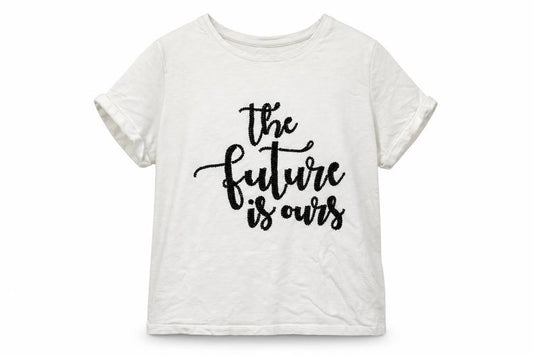 Front view of F&F girls’ white basic t-shirt, size 10-11, years - the future is ours