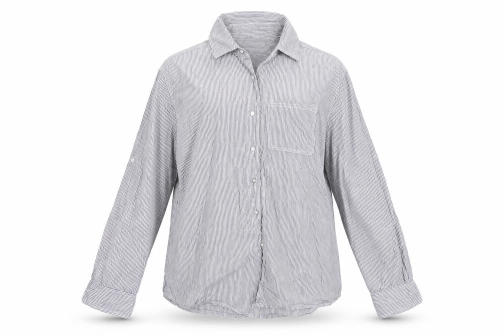 Front view of Weekend women’s blue striped basic button-up, size UK 10