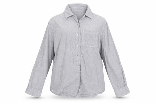 Front view of Weekend women’s blue striped basic button-up, size UK 10
