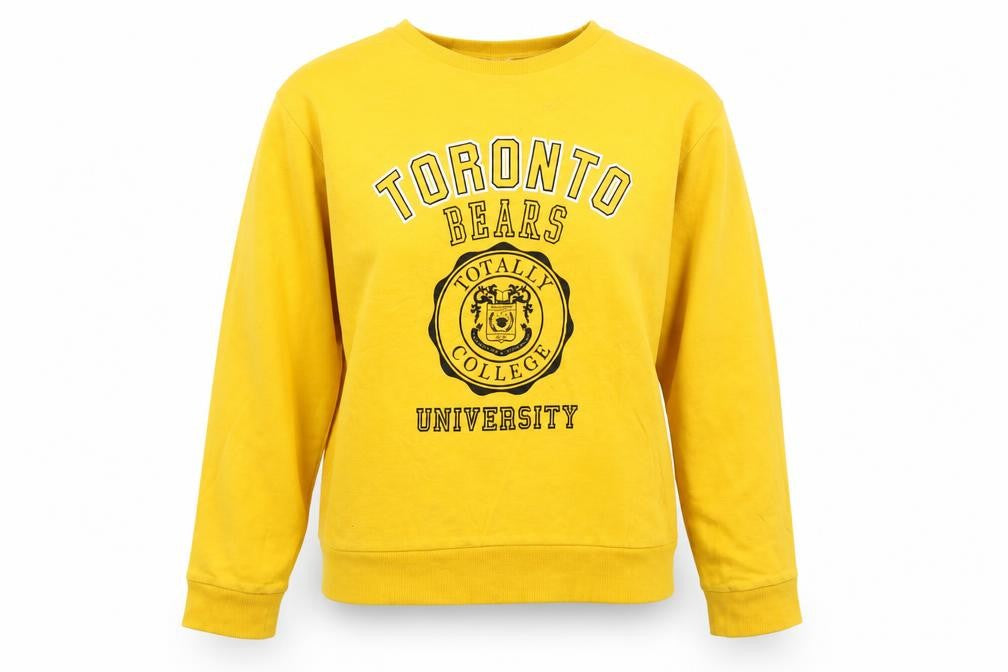 Front view of H&M women’s yellow pullover sweatshirt, size S