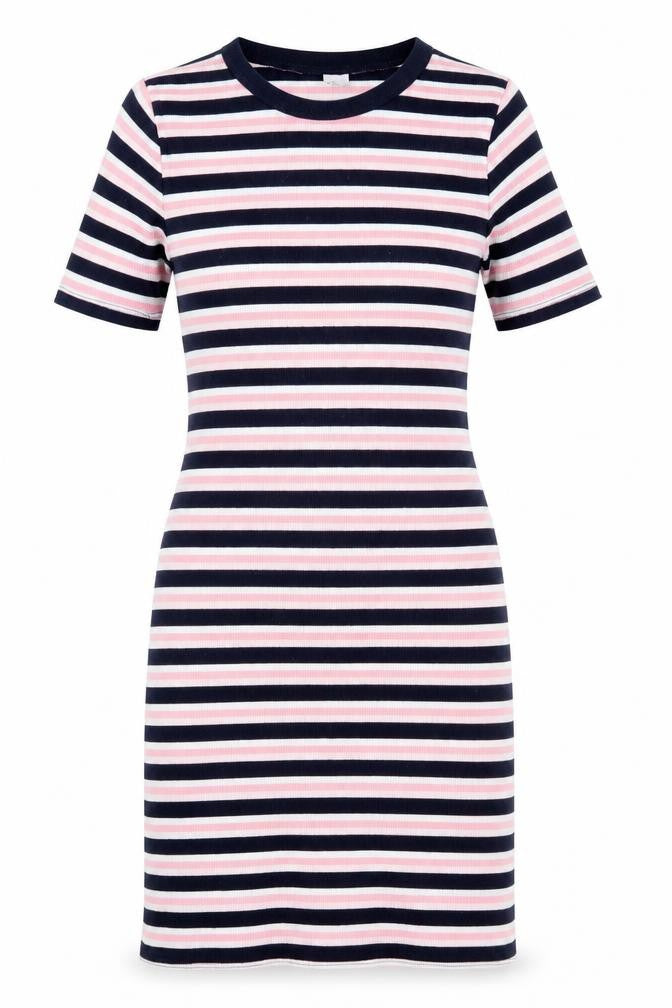 Front view of H&M women’s multicoloured striped mini, size UK 38