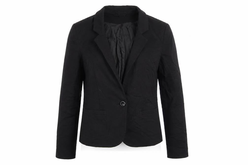 Front view of H&M women’s black jacket blazer, size UK 34