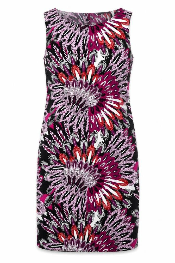 Front view of M&Co women’s black floral a-line, size UK 12