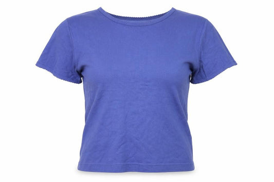 Front view of Essentials women’s blue basic t-shirt, size UK 20