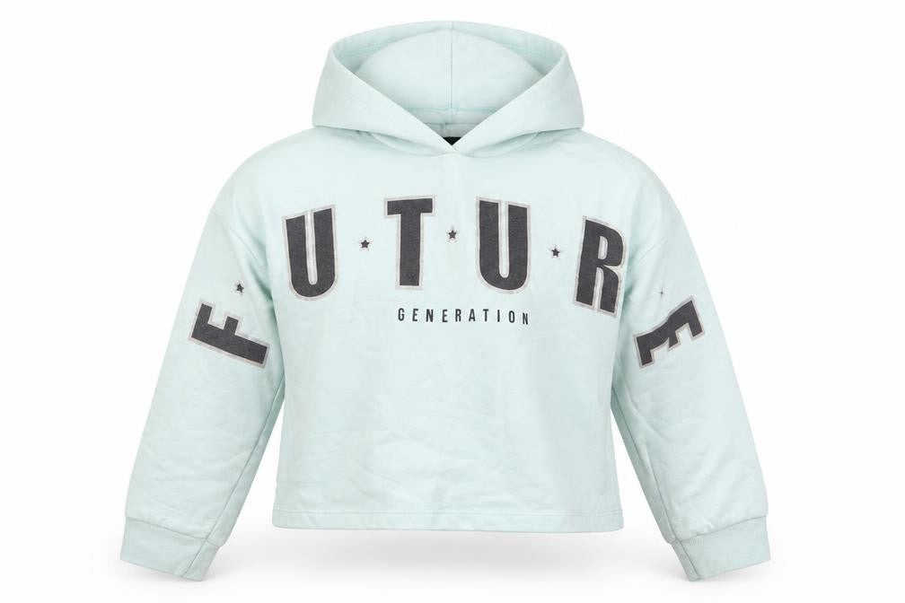 Front view of Primark girls’ blue pullover hoodie, size 9-10, years