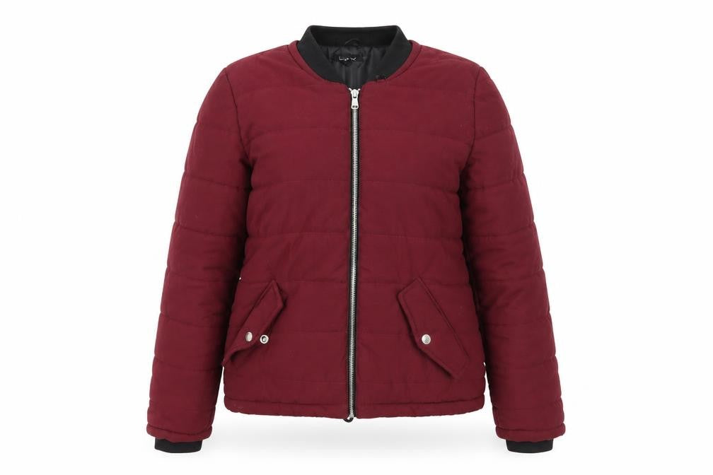 Front view of Boohoo women’s purple jacket coat, size S, - maroon