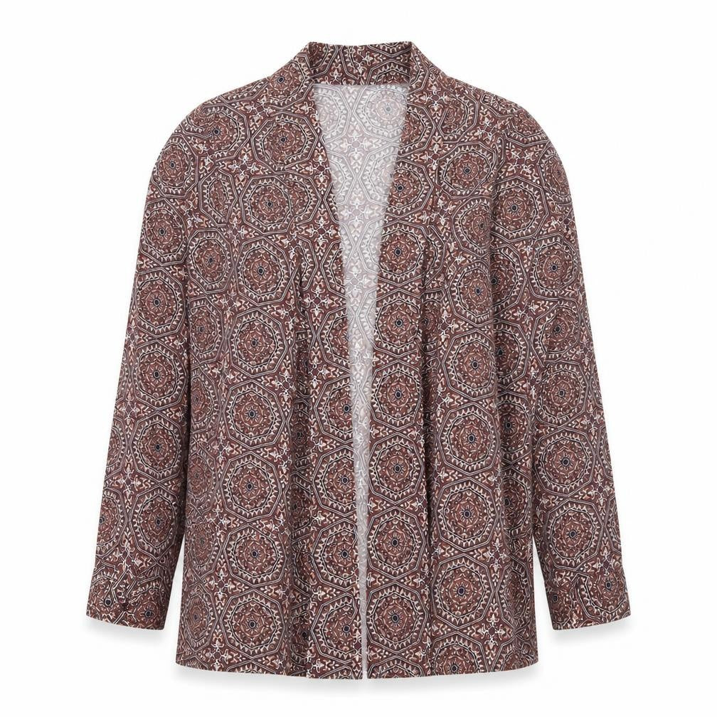 Front view of Primark women’s brown floral cardigan jumper, size UK 10