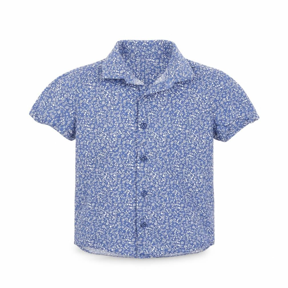 Front view of Kiabi boys’ blue floral basic button-up, size 6, years