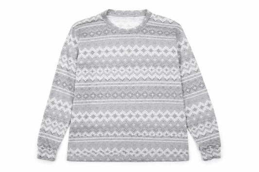 Front view of Dunnes women’s grey striped jumper, size S