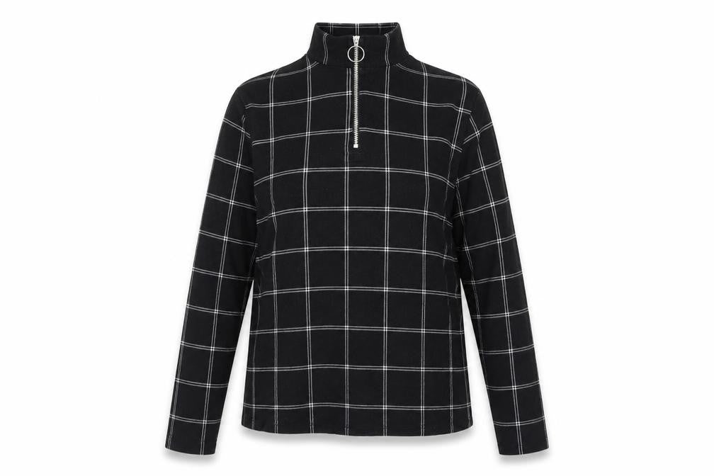 Front view of Select women’s black check basic blouse, size UK 12