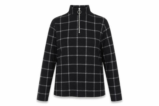 Front view of Select women’s black check basic blouse, size UK 12