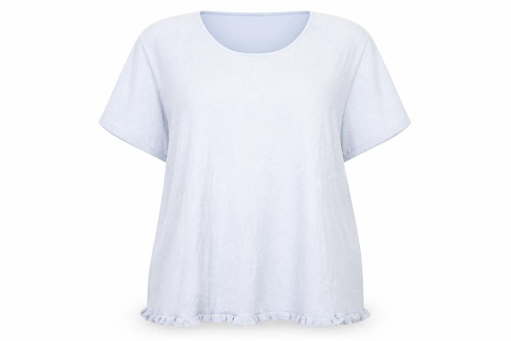 Front view of Finnkarelia women’s blue basic blouse, size 2XL