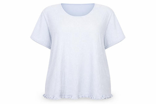 Front view of Finnkarelia women’s blue basic blouse, size 2XL