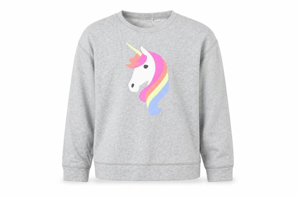 Front view of Gap girls’ grey jumper, size 10-11, years - unicorn