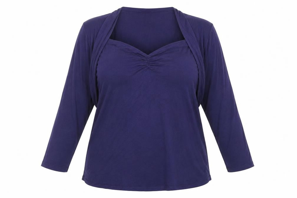 Front view of Savoir women’s blue basic blouse, size UK 20