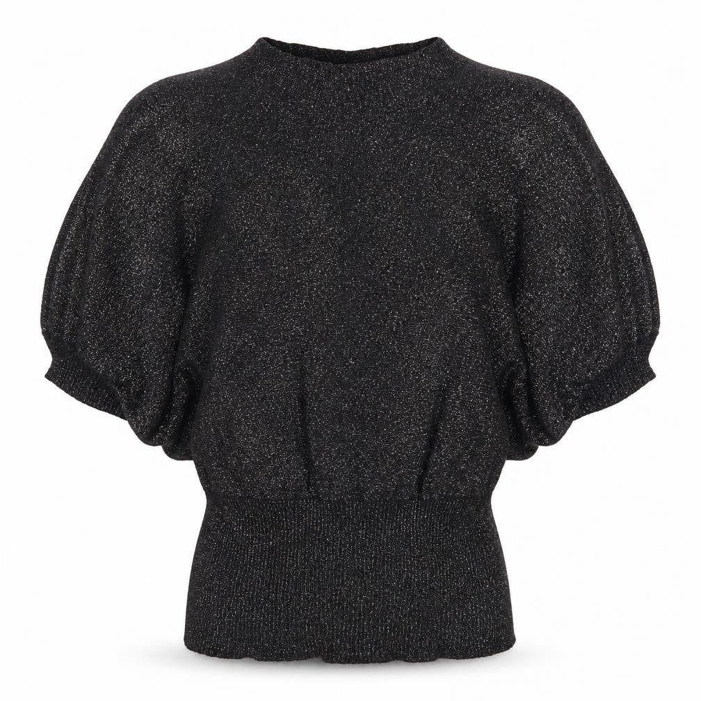 Front view of Miss Harvey women’s black jumper one size - glittery batwing jumper