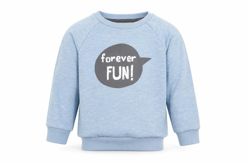 Front view of Primark boys’ blue pullover sweatshirt, size 2-3, years - forever fun
