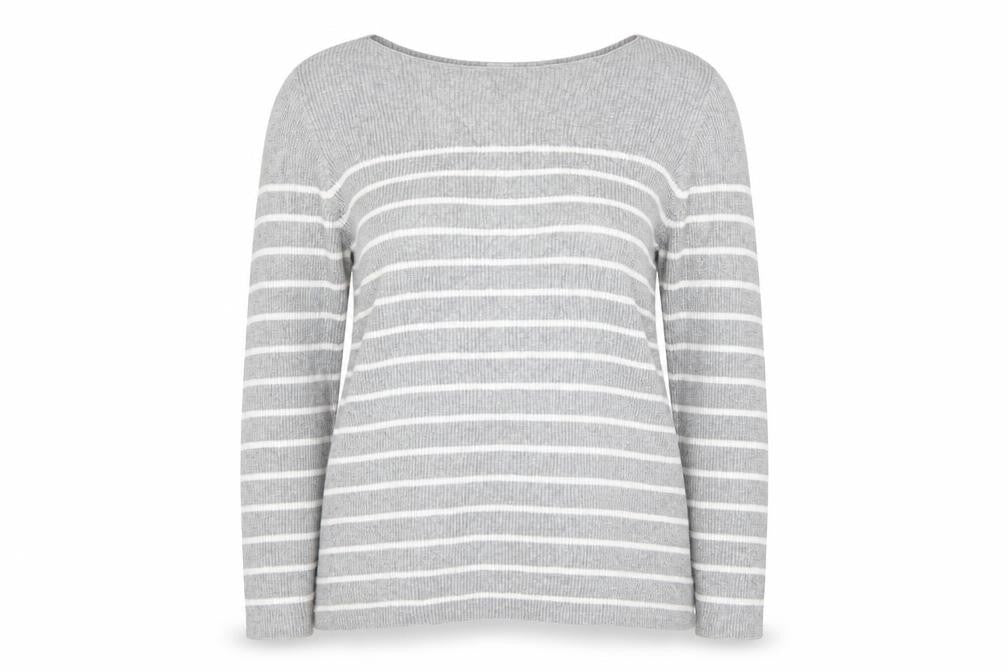 Front view of Preworn women’s grey striped jumper, size L