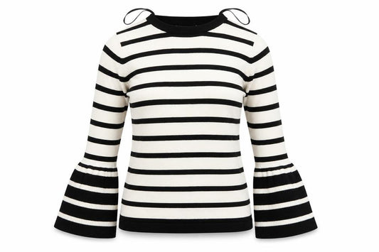 Front view of Brave Soul women’s multicoloured striped jumper, size UK 12