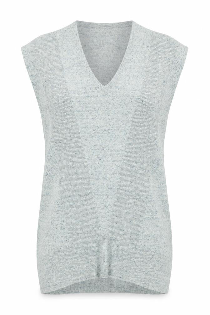 Front view of Warehouse women’s green vest jumper, size UK 8