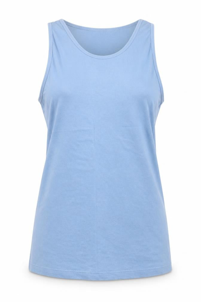 Front view of Matalan women’s blue basic tank, size M