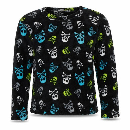 Chill Out Boys Black    Pyjama Top Size 10-11 Years  - Skull Print